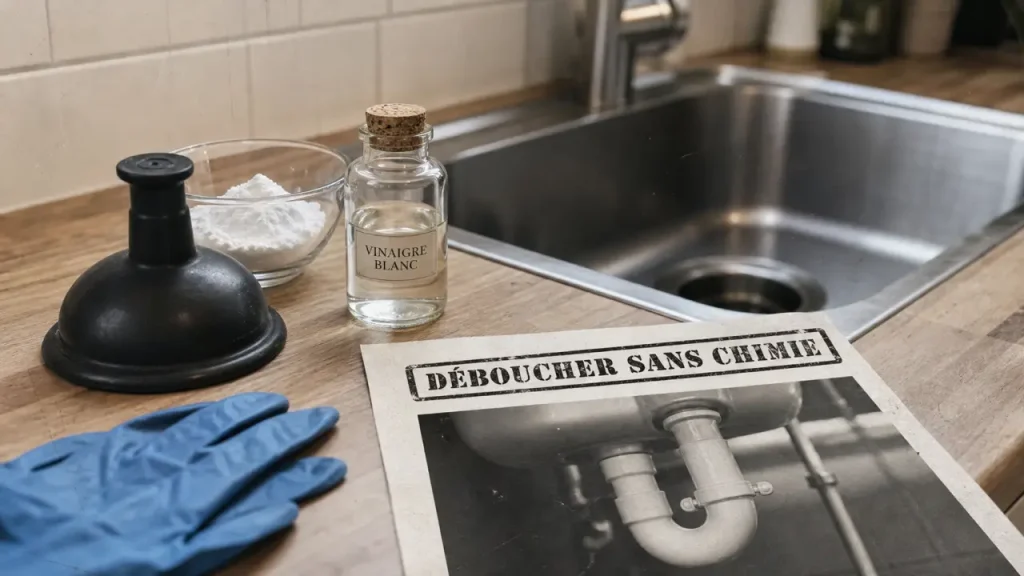 Comment déboucher un évier sans produit, ventouse et bicarbonate sur évier bouché