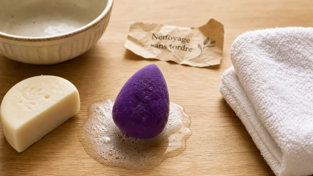 Comment nettoyer un beauty blender : savon doux et serviette, sans l’abîmer