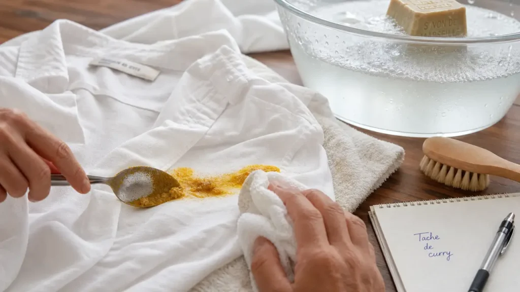 Enlever une tache de curry avec eau froide et savon de Marseille