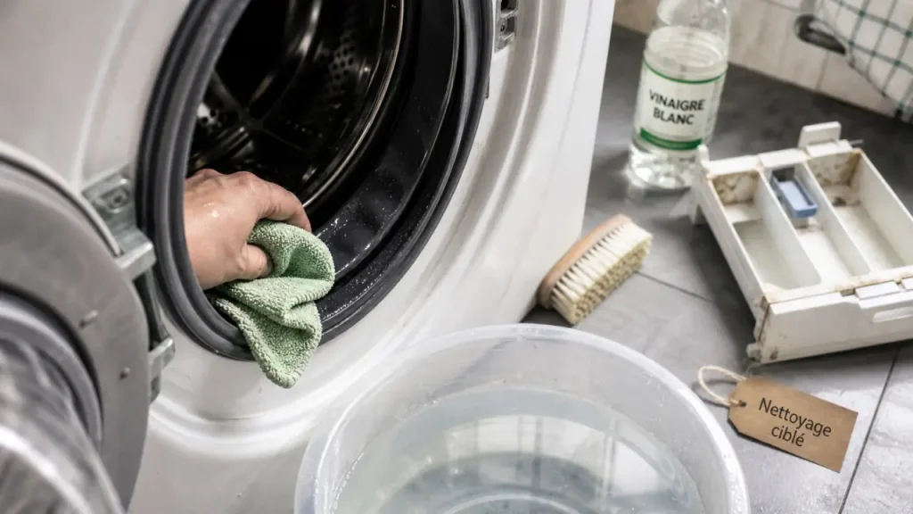 Lave linge mauvaise odeur : joint du hublot nettoyé