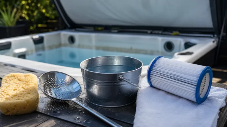 Nettoyer un spa : filtre et ligne d’eau propres avec éponge