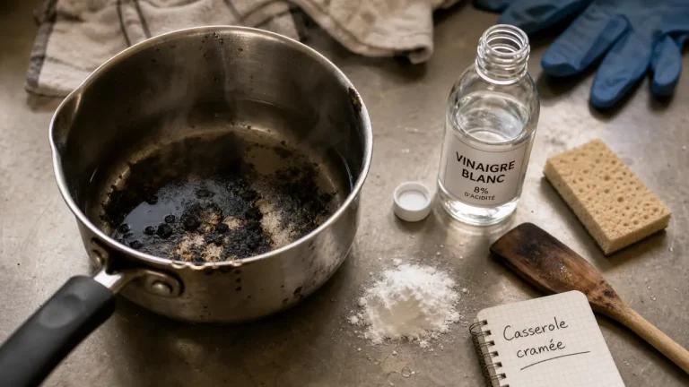 Casserole cramée : fond noirci à nettoyer sans abîmer la casserole