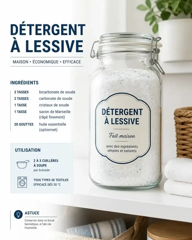 Lessive maison prête à l'emploi dans un contenant en verre