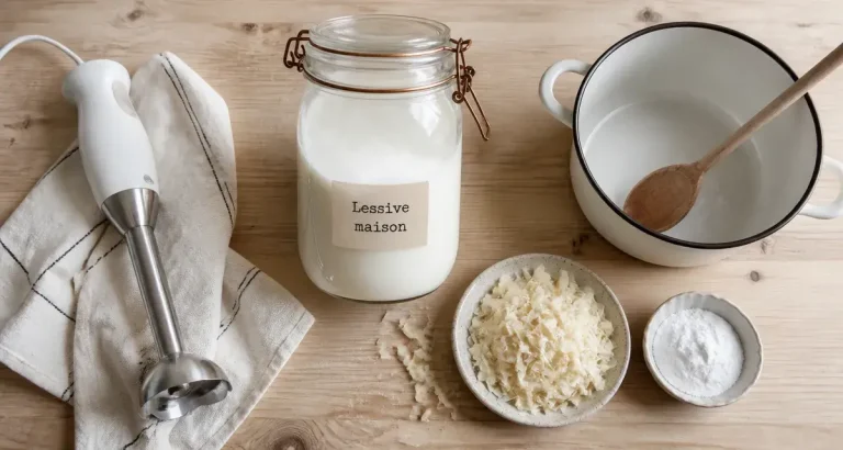 Recette lessive maison : 3 ingrédients (bocal, savon, bicarbonate)