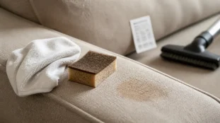 Comment nettoyer un canapé en tissu sans auréoles : microfibre sur canapé beige