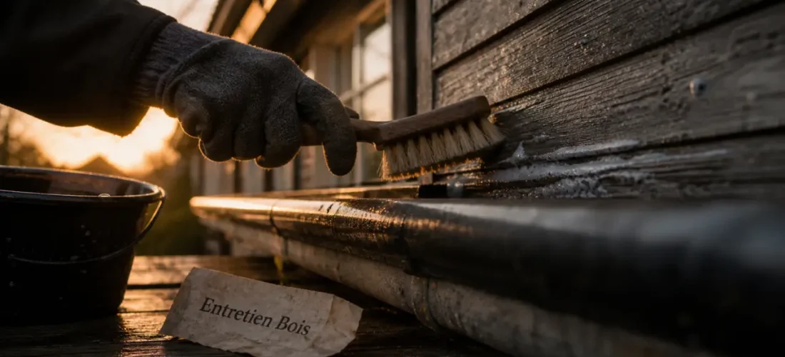 Maison en bois entretien façade : nettoyage au brossage et finition
