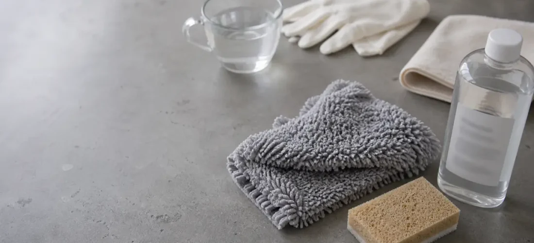 Nettoyer béton ciré avec produit pH neutre et microfibre, sans abîmer
