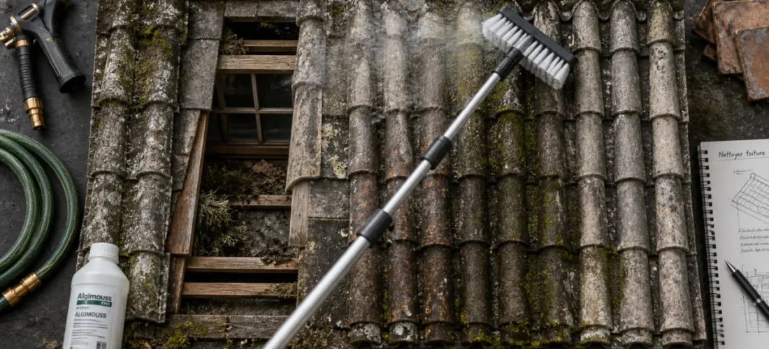 Perche pour nettoyer toiture 7 m avec kit hydro et angles à vérifier